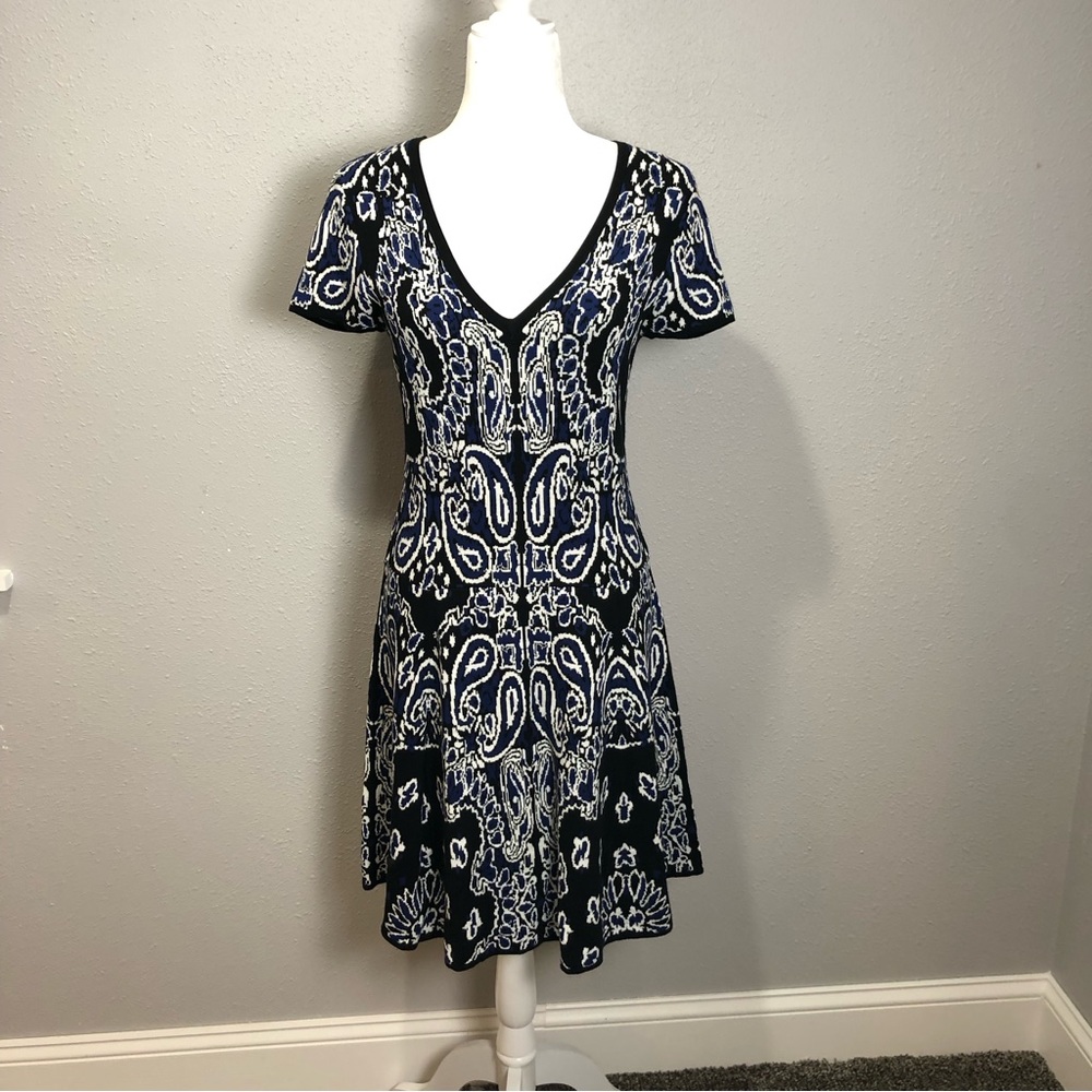 Etcetera sweater dress deep V cap sleeves Size M